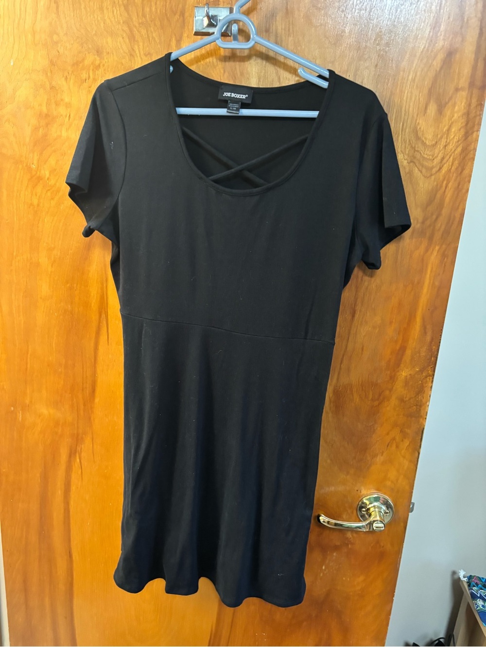 Joe Boxer Black Short Sleeve Mini Dress with Crisscross Neck
